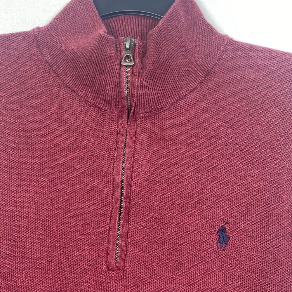 Polo Ralph Lauren Mens Size Large Sweater Ribbed Quarter Zip Pullover Red